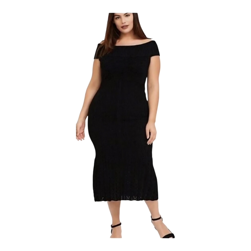 NEW Torrid Black Ribbed Off The Shoulder Trumpet Sweater Dress Bodycon Size 1X